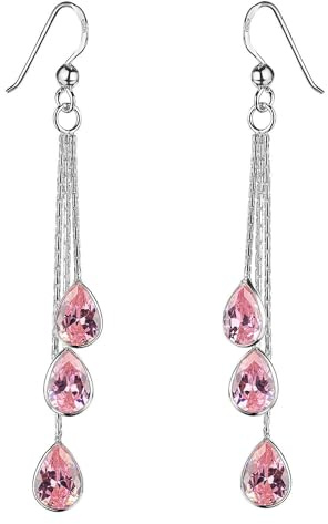 Zirkonia Pendel Ohrringe Silber 925 für Damen SO-277 | Elegante Ohrhänger 64 x 10mm aus 925 Sterling Silber mit jeweils 3 Steinen in Tropfenform von MATERIA by Matthias Wagner