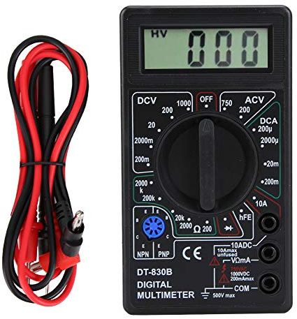 DT-830B Digitalmultimeter AC DC Spannungsprüfer Amp Volt Ohm Tester mit LCD-Display, Misst Spannung, Strom, Widerstand, Transistor (DT-830B schwarz)
