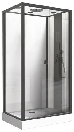 ONDÉE - Cabina de ducha NOGEA SLIM - Estilo industrial y bienestar - Montaje sin silicona - Puerta corredera de vidrio de 6 mm - 120x70x212 cm - Negro mate - Kit completo
