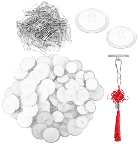 TAGOQUEN 80 Pièces Crochet Adhésif Plafond Transparents Auto-adhésifs PVC Durables avec Clips de Mât de Drapeau pour Plafond Mural FêTe Suspension Décorations, 2cm/3cm