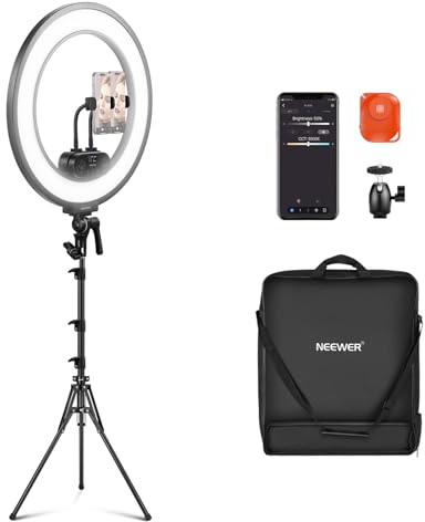 NEEWER 18 Ringlicht Set mit Randbeleuchtung, 45W 3300Lux 2900K-7000K 12 Szenen Ringleuchte mit APP 2,4G PC Mac Steuerung, Fernbedienung, Stativtasche für Make up, TikTok, Ins, Live Stream, RL45B