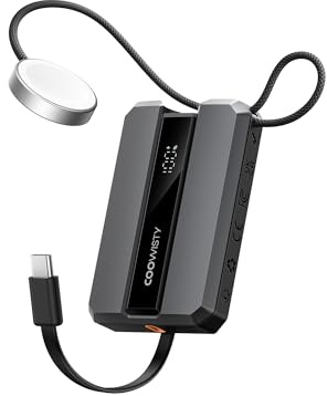 Coowisty Power Bank 10000mAh Portable Charger 20W PD Fast Charging with Built in USB C Cable, Battery Pack Compatible with Apple Watch Series 9/8/7/6/SE, iPhone Samsung Huawei Xiaomi etc