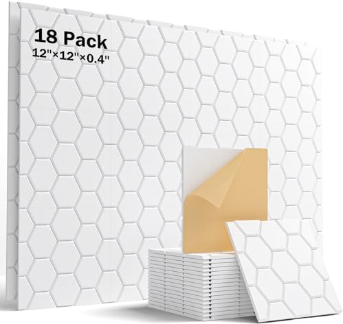 Soundsbay Acoustic Panels Self-Adhesive, 18 Pack Sound Proofing Panels | 30x30cm Honeycomb 18 sq.ft Coverage, 150kg/m³ High-Density, Soundproofing Panels for Studio, Home Theater, Bedroom Black
