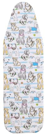SHERWOOD Ironing Board Cover (Dogs,124x38cm) | 100% Cotton Cover with Thick Felt Resists Scorching and Staining, Adjustable Fastener, Elastic Edges, Stays Put