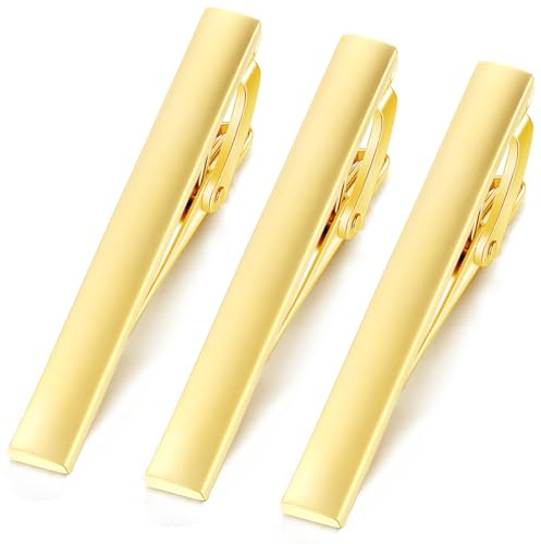 HONEY BEAR 3 Stück 5.4cm(2.12inch) Herren Krawattennadel Set Krawattenklammer für Normale Krawatte Tie Clips Set (Matt Gold)