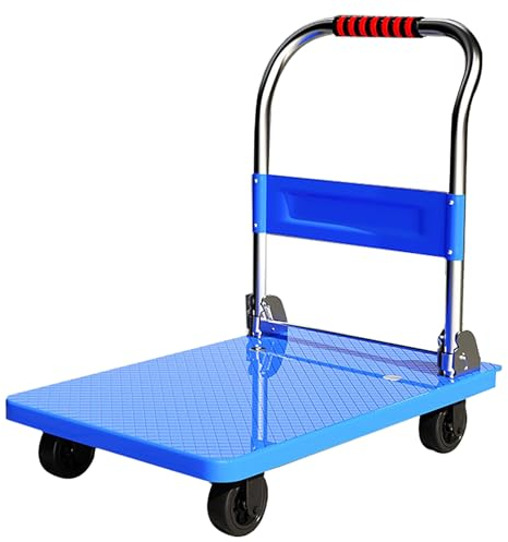 Plattformwagen 150 Kg Klappbarer Plattformwagen, Robuster Flachbettwagen Mit 4 Tpr-rädern Und Griff, Sackkarre Aus Aluminiumlegierung Für Den Gepäcktransport Sackkarren(Size:72*48,Color:blau)