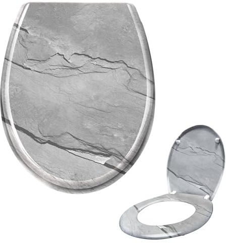Suusolny WC Sitz Absenkautomatik Toilettendeckel mit Absenkautomatik，Softclose aus Duroplast und Edelstahl Toilettensitz in Universal Größe - Marble