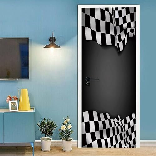 Türtapete Selbstklebend Türposter - Schwarz-Weiß Gestreiftes Plaid 90 X 200 Cm - 3D Türaufkleber Wasserfest Türfolie Für Schlafzimmer Gang Tür Verschönern Deko - Kinderzimmer Wohnzimmer Küche -6J5A1D0