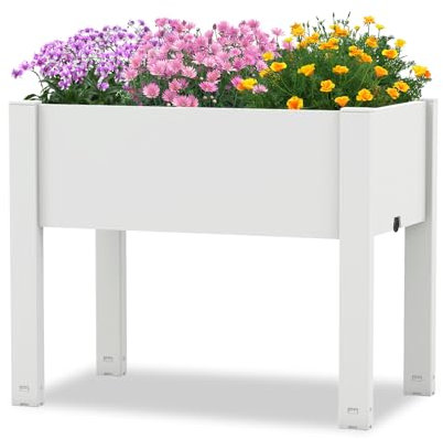 HOMASIS Orto Rialzato da Esterno in PP, Fioriera Rialzata da Esterno con Sistema di Irrigazione Automatico, Aiuola Rialzata per Piante con Capacità di 53L, 76 x 45 x 61 cm (Grigio)