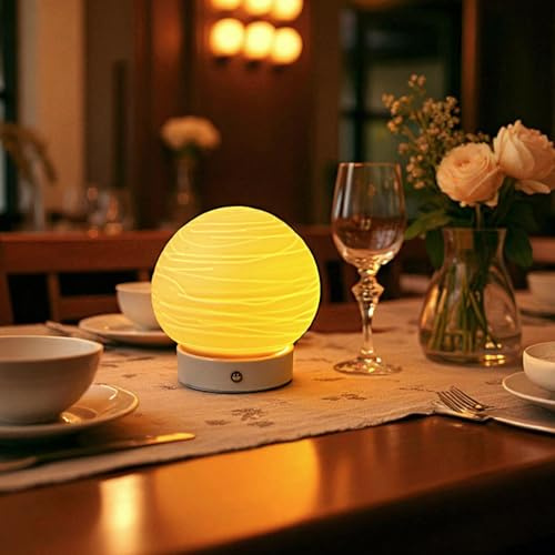 JHY DESIGN Kugelförmige Dekorative Tischlampe aus Keramik 16 cm H wiederaufladbare Laterne Dimmbare Schreibtischleuchte mit Touch-Steuerung Lampe für Zuhause Schlafzimmer Wohnzimmer Außen Geschenke