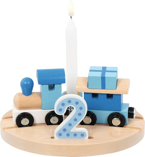 goki 60668 - Treno di Compleanno Oslo in Legno, per Tavolo Decorativo di Compleanno con Numeri 1 2 3 4 5 6, in Blu per Ragazzi, Decorazione Perfetta per Feste di Compleanno dei Bambini, 16 cm x 12 cm