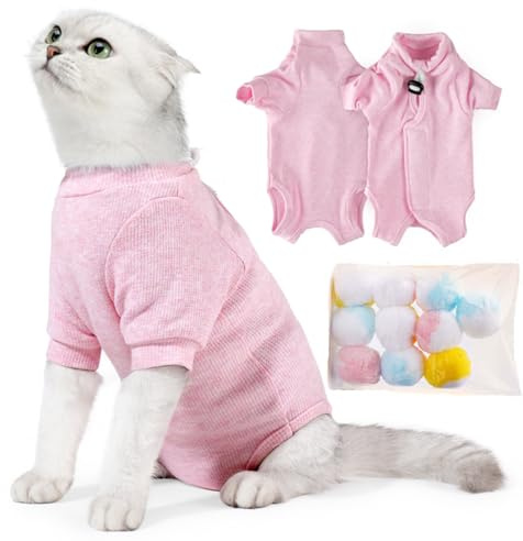 SUYUKU Katzen Genesungsanzug Anti Leck Kätzchen Body für Alternative elisabethanische Kragen Katzen Einteiler Operationsbody Warm Pyjama Kleidung Weicher Bequemer Pullover (Rosa, M)