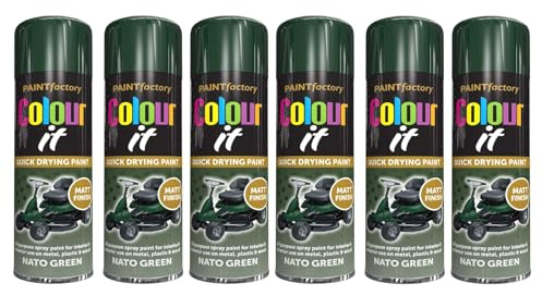 PNJB Nato Green Matt Spray Paint, Quick Drying, Excellent Coverage for Metal, Wood, Plastic, Aerosol Spray, Lightweight and Portable, 250ml (6PCS)