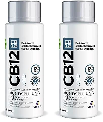CB12 White – Angenehmer Atem für 12 Stunden und weißere Zähne – 500 ml, Minze, für Mundgeruch Behandlung (Packung mit 2)
