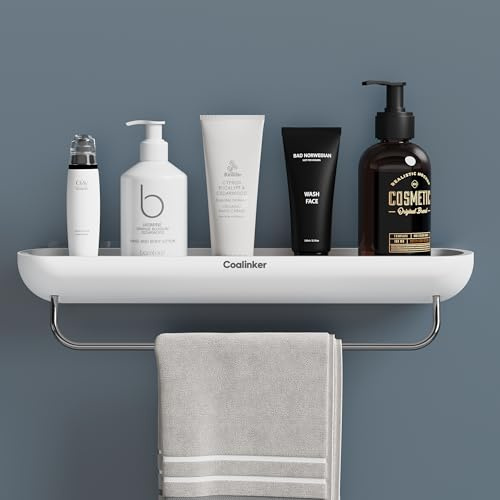Coalinker Duschablage mit Handtuchhalter Badregal Organizer Ohne Bohren Klebe Dusche Lagerregal - Stark klebendes Duschregal Badezimmer-wandmontiert Selbstkleber