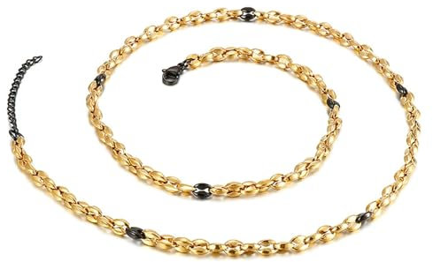 Beydodo Halskette Herren 64CM Edelstahl, 5MM Bohnenkette Hip Hop Kette Gold Schwarz Partnerkette für Männer Jugend
