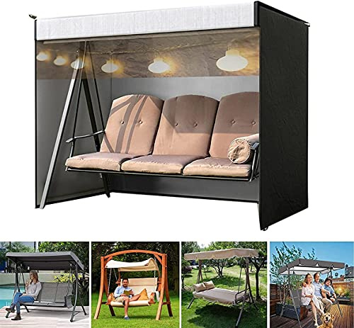 Toldo impermeable para columpio de 3 plazas, tela Oxford, resistente al viento, protección contra el viento, sombrillas para techo, banco de jardín, funda para silla mecedora, color negro, 220 x 125 x