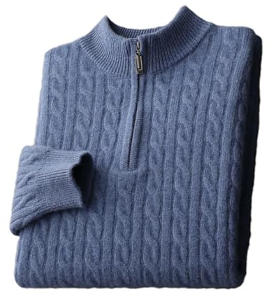 Pull en laine mérinos épaisse et chaude avec col zippé torsadé pour homme, bleu, L