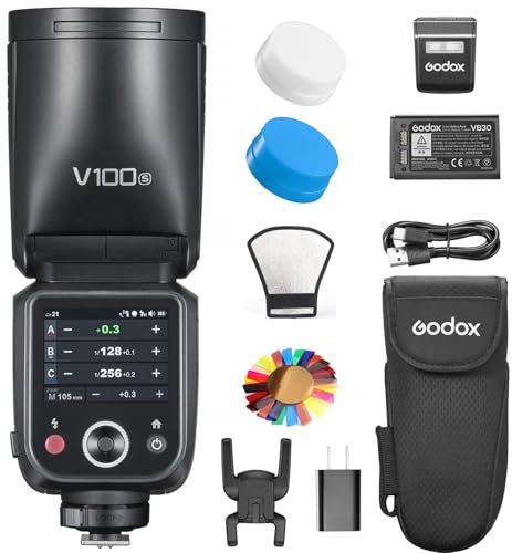 Godox V100S V100-S Blitz für Sony-Kamera TTL-Blitzgerät, 400 Blitze mit voller Leistung, 1,7 s Wiederaufladezeit, 2,4 G kabellos mit externem Blitz, Touchscreen-Blitz Speedlite