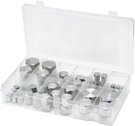 VEVOR JIC Accesorios Hidráulicos, Tapa y Tapón Hidráulico Industrial de Alta Resistencia, para Mangueras, Tubos, Rosca de Precisión en Tamaños Guión 37° 4 6 8 10 12 16, 290 x 170 x 60 mm, 72 uds