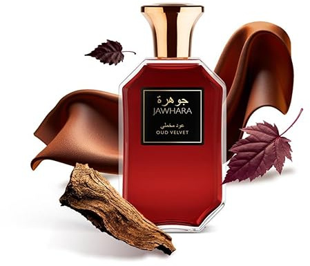 Jawhara Collection Oud Velvet Eau de Parfum Unisex | Profumo ambrato legnoso con note di coriandolo, legno ambrato e accordo di cuoio, profumo terroso che dura tutto il giorno.