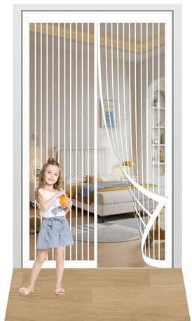 Magnetic Door Curtain 90 x 223 cm Keep Bugs Out & Lets Fresh Air in Fly Screen for Doors Easy to Install Suitable for Patio Doors Balcony Bedroom, White