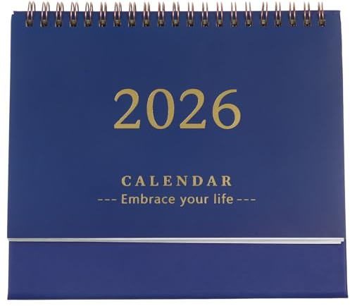 Hemobllo Tischkalender 2025–2026 19×8×16,5 cm, 18 Monate Flip-Kalender dunkelblau, dickes tintendichtes Papier, Doppelspiral, stehend für Schreibtisch, Büro, Schule, Geschenk