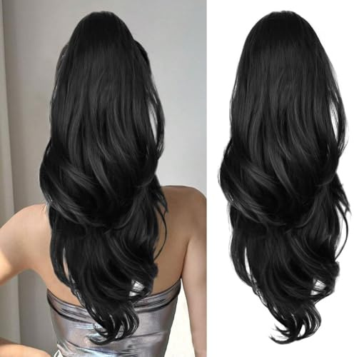 XFSRG Ponytail Extension Haarteil Gewellt Zopf Extension mit Klammer Haarverlängerung Haarteile für Damen Natürlich Aussehend Synthetisches Haar Clip in Extensions Pferdeschwanz