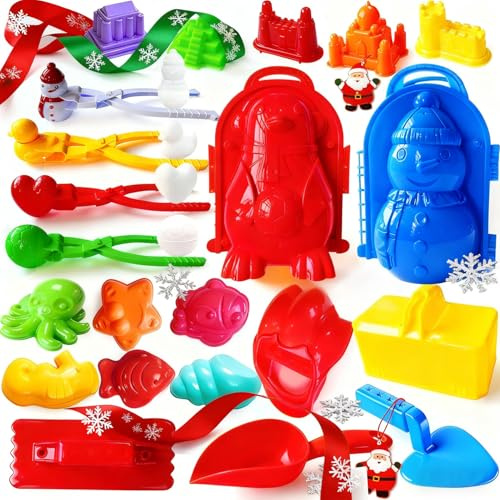 Doaizer Winter Snowball Tool Kit for Kids with Handle for Snow Ball Maker Shapes for Kids Winter Outdoor Beach Toy with Snowball Launcher, Duck Snowball Maker, Animal Sand Moulds for Kids