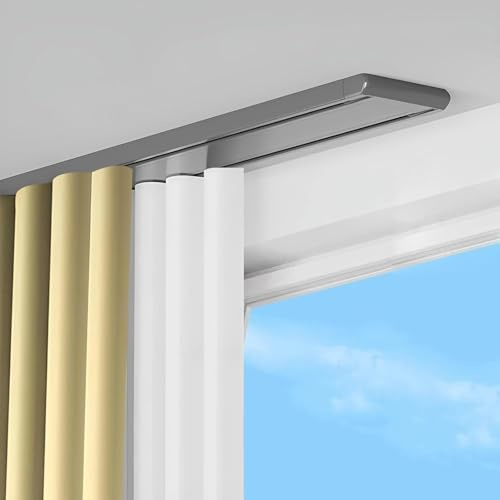 Doppio binario per tenda resistente, facile da installare, disponibile in bianco, nero, grigio, montaggio a soffitto per soggiorno, camera da letto, doccia, asta per tenda a 2 corsie (grigio, 1,7 m)