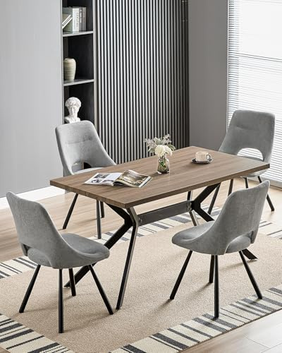 LEWE Essgruppen Rechteckig Esstisch aus Holz mit 4 Drehbare Stühlen, Grau | 140 x 80cm Esstisch mit Gepolsterte Esszimmerstühle, Drehbar 360°,Breitere Sitzfläche, für Küche Esszimmer und Wohnzimmer