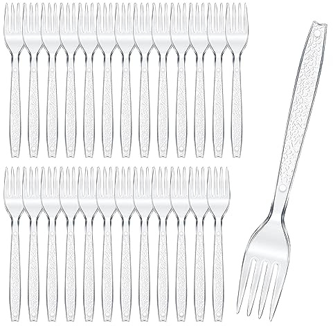 Plastikbesteck, 200pcs Plastikgabeln, Party Besteck, Plastik Besteck, Kuchengabeln Wiederverwendbar für Familie Partys Geburtstagsfeiern Hochzeiten Transparent