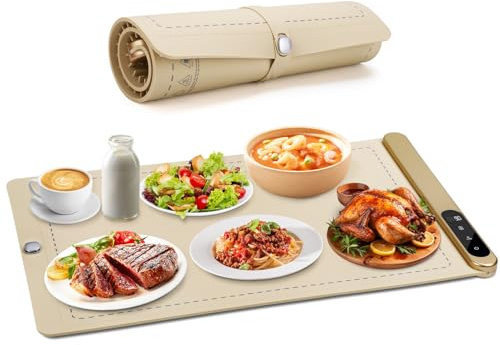 Elektrische Warmhalteplatte mit 6 Temperaturstufen & Auto-Off, Lebensmittelechte, aufrollbare Wärmeplatte (50-100°C), Speisenwärmer für Buffet, Familie, Küche