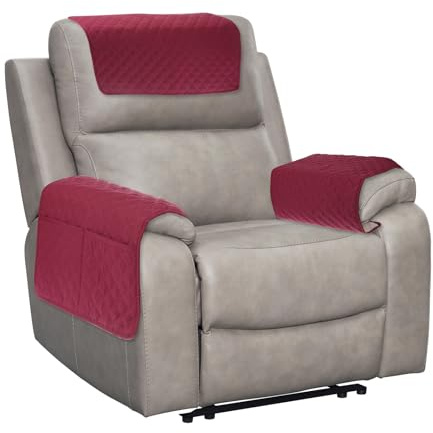 QUARKZMAN 3 STK Armlehnenbezüge Couch Armlehnen Schutz Möbelschutz Gleitschutz Sesselbezug Sesselauflage Mit Seitentasche Für Sofa Relaxsessel Rot