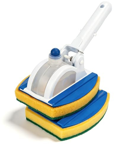 Pool Schwammbürste 10/25cmmit 135° Gelenk, Reinigungsbürste mit Schwamm & Ersatzschwamm, Reinigungsmittel Tank, Anschluss für 3,2 cm (1,25 Zoll) Poolstange, für Pool, Spa, Badewanne, Fliesen, Küche