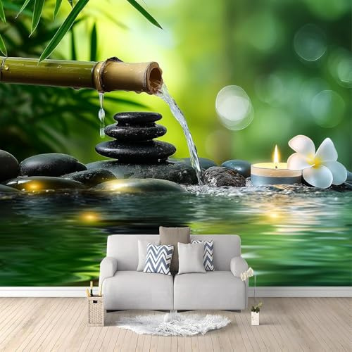 Fototapete Selbstklebend Stein 3D Effekt Foto Tapete Spa 300x210 cm Seidenstoff Wandtapete Wohnzimmer Schlafzimmer Bildtapete für Wand Deko B-1923