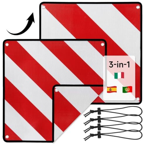 MIKKUPPA Cartello di avvertimento per portabiciclette per Italia, Spagna e Portogallo - Segnale di avvertimento riflettente omologato ECE R70 in alluminio - Include borsa e cinghie - 50 x 50 cm