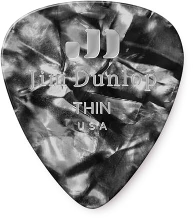 JIM DUNLOP Plektrum Genuine Celluloid Classic, 12 Stück, Perlschwarz, Flexibel