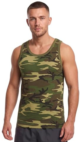 100% Cotton Army Military Style Sleeveless Vest Tank Top Singlet - Woodland Camouflage (M)