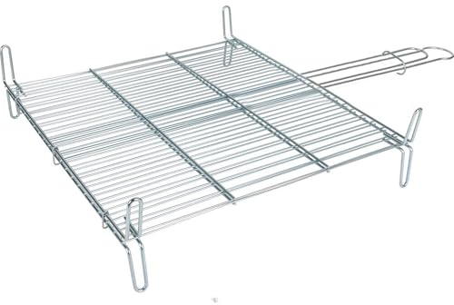 Algon | Parrilla Barbacoa 45x50 Acero Inoxidable Zincado Gris Metalizado con Cierre de Seguridad - Parrilla Ideal para Asar Carnes y Verduras Resistente y Duradera para Exterior