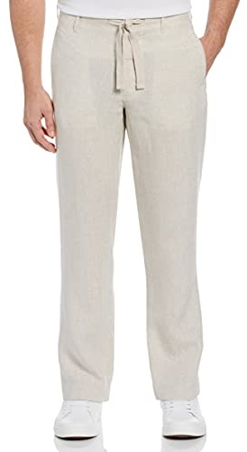 Perry Ellis Pantalon avec cordon de serrage 100 % lin pour homme, Homme, Pantalon dcontract, 100% Linen Drawstring Pant, Lin naturel., 36 Regular