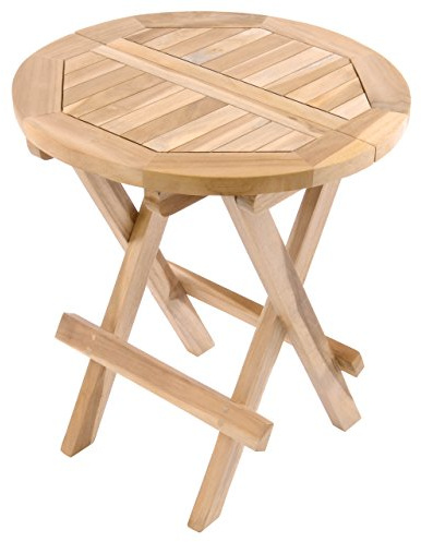 Divero klappbarer Balkontisch NEAPEL aus Teak-Holz, unbehandelt | robust und witterungsbeständig