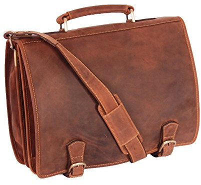 House of Leather Herren Echtes Leder Messenger Schulranzen Organizer Laptoptasche Aktenkoffer Hall Öl Hellbraun