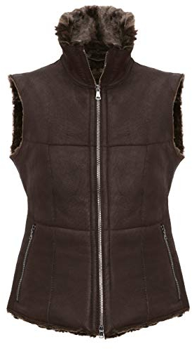 Werner Christ ® Damen Lammfellweste Weste aus echtem Lammfell, Fell, vielseitige warme Fellweste auch als Reitweste, Outdoorweste & Winterweste geeignet, in dunkelbraun, Gr. 42