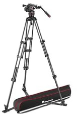 Manfrotto MVK608TWINGC Nitrotech 608 Fluid-Videokopf für Videoaufnahmen mit Doppelrohr-Stativ aus Carbon mit Bodenspinne für DSLRs, Spiegellose, Video- und Cinema-Kamerasysteme, 14 kg Traglast