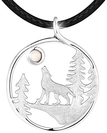 Starnny Wolf Kette Damen Silber 925 Wolf Mondstein Anhänger Halskette Kette weiß Geschenk für Sie Fraun