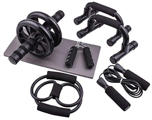 MisFox Bauchroller AB Roller Bauchtrainer Set Fitnessgeräte für Zuhause Muskelaufbau, Bauchmuskeltrainer AB Wheel Set für Herren und Damen (Schwarz, 7-in-1 Fitness Geräte)