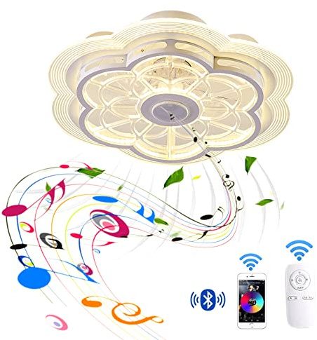 VOMI LED Deckenleuchte Dimmbar mit Ventilator, Smart APP-Steuerung Deckenventilator mit Beleuchtung und Fernbedienung Leise, Max. 80W Musik Deckenlampe mit Fan und Bluetooth Lautsprecher