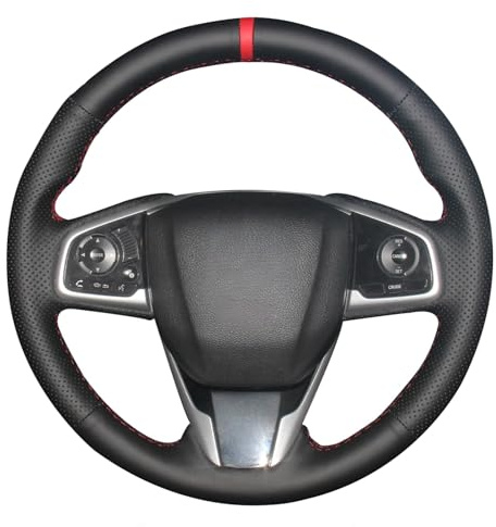 MEWANT Lenkradhülle für Honda Civic 10 2016-2021 / CR-V CRV 2017-2021 / Clarity 2018-2021 / CRV Lenkradzubehör aus Mikrofaser-Leder mit rotem Faden und rotem Streifen