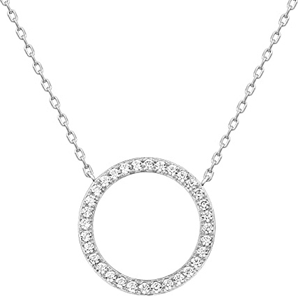 PAVOI 14K White Gold Plated Circle CZ Solitaire Necklace | Dainty Cubic Zirconia Halo Pendant Necklaces for Women